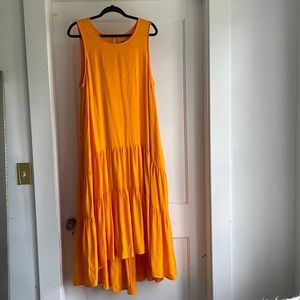 Anthropologie/Maeve bright orange tiered midi/maxi dress